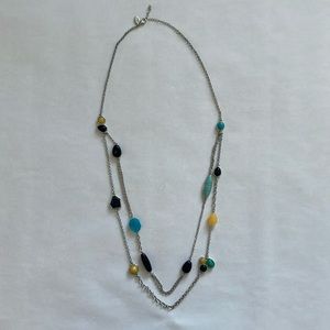 Chico’s 2-Strand Necklace 36” Faux Black,Turquoise, & Amber Multi Shape Stones